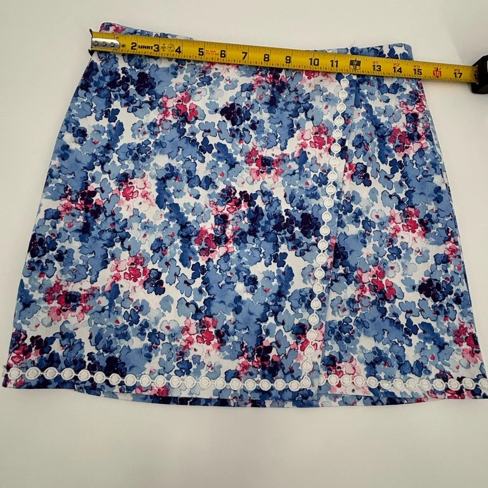 Crown & Ivy Blue and Pink Floral Mini Skirt